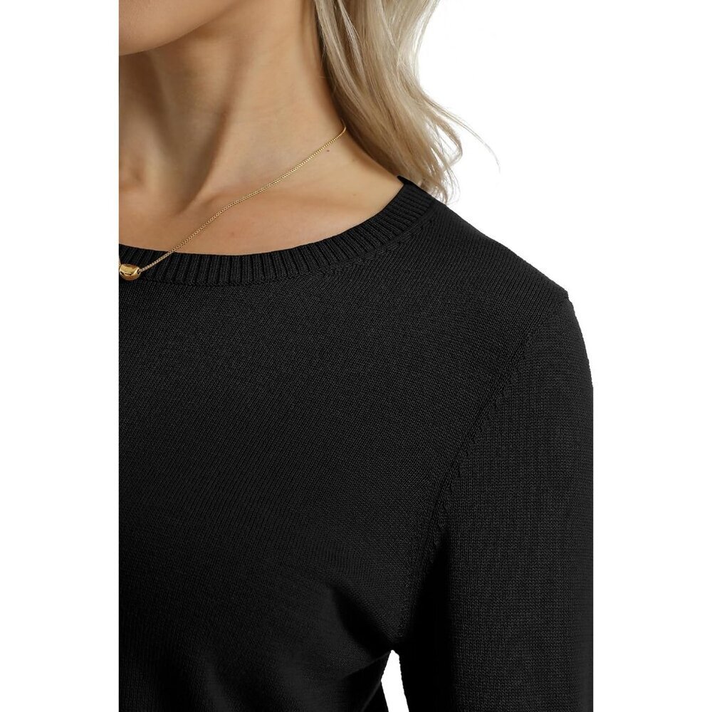 Women's Cotton Sweater Midweight Crewneck Long Sleeve Knitted Pullover - Picture 4 of 7